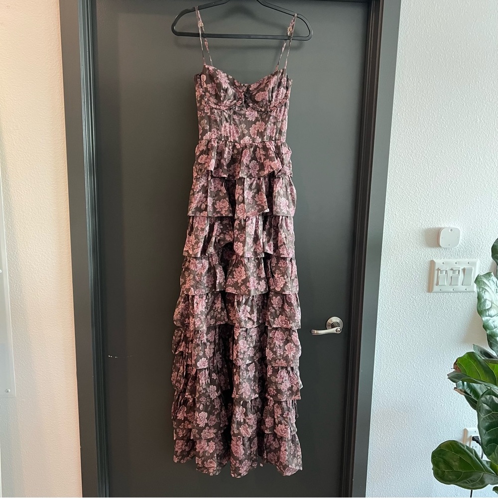 V. Chapman Josephine Chocolate Peony Floral Maxi Dress Size 2 NWT Wedding Guest